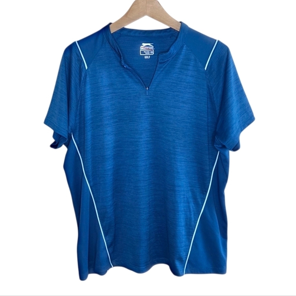 Slazenger | Fitted Blue Short Sleeve Zip Neck Golf Shirt Size XXL